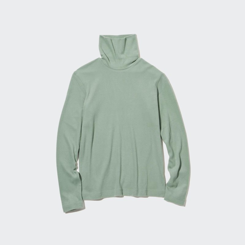 Green Women Uniqlo Heattech Fleece Turtleneck Long-sleeve T Shirts | USA BWKUI-2059