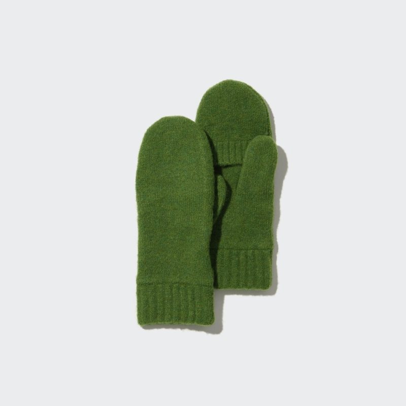 Green Women Uniqlo Heattech Lining Souffle Yarn Mittens Gloves | USA SEFZG-1960