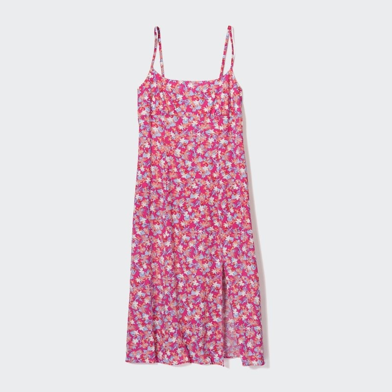 Green Women Uniqlo Printed Front Slit Camisole Dress | USA EWHBS-9610