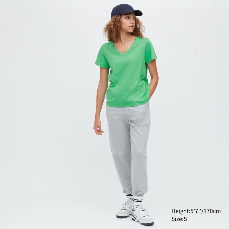 Green Women Uniqlo Supima® Cotton V-neck Short-sleeve T Shirts | USA ZHJCB-5604