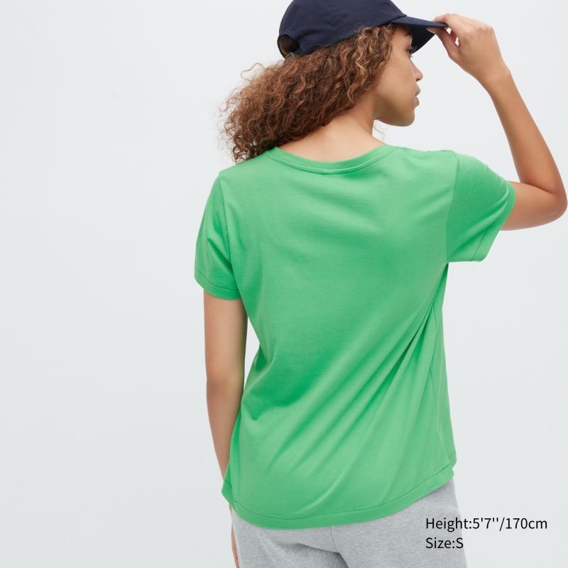 Green Women Uniqlo Supima® Cotton V-neck Short-sleeve T Shirts | USA ZHJCB-5604