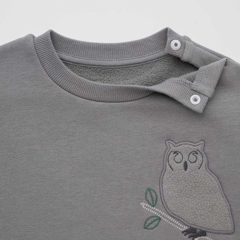 Grey Baby Uniqlo Fleece Pullover (Owl) Sweatshirt | USA IABEZ-1253