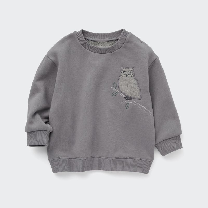 Grey Baby Uniqlo Fleece Pullover (Owl) Sweatshirt | USA IABEZ-1253