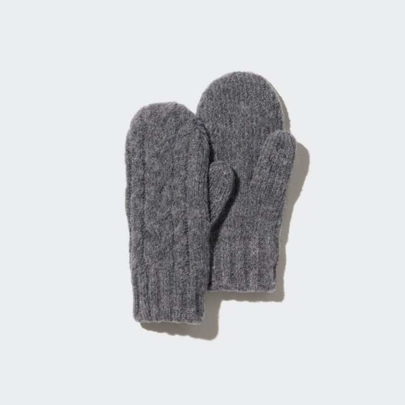 Grey Kids Uniqlo Heattech Cable Knitted Mittens Gloves | USA UTWKI-0738