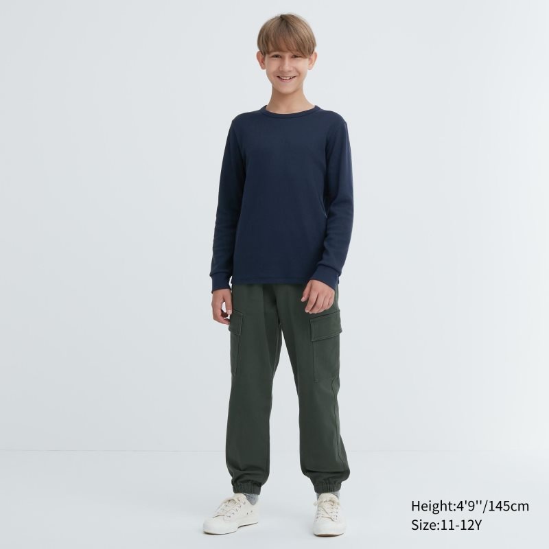 Grey Kids Uniqlo Heattech Cotton Waffle (Extra Warm) T Shirts | USA TPELY-1297