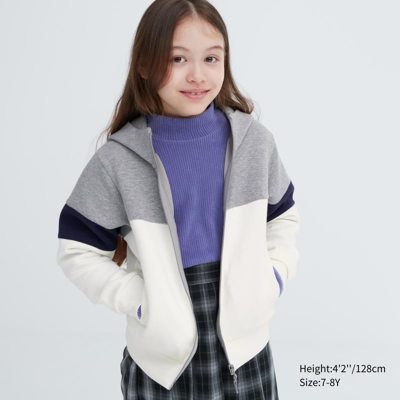 Grey Kids Uniqlo Ultra Stretch Dry Sweat Long-sleeve Full-zip (Color Block) Hoodie | USA AZIMB-6914