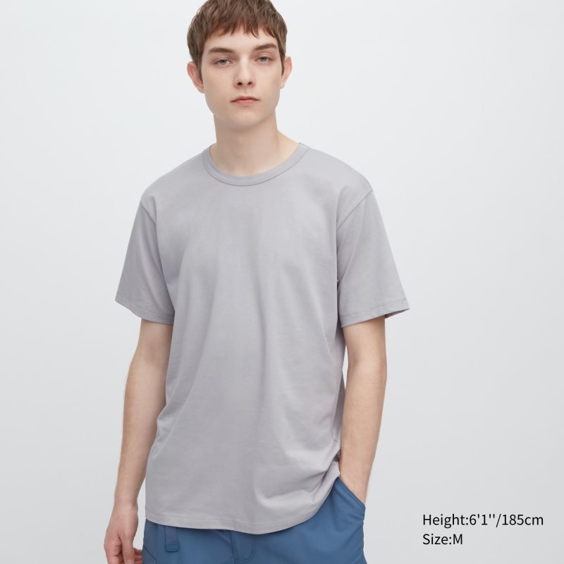 Grey Men Uniqlo Airism Cotton Crew Neck T Shirts | USA KTBDP-4691