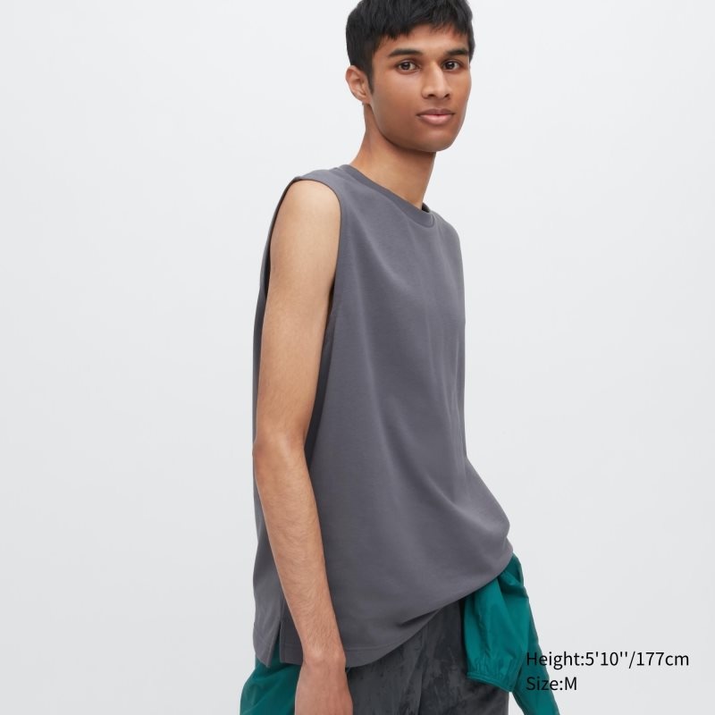 Grey Men Uniqlo Airism Cotton Sleeveless T Shirts | USA ZXKJV-5039