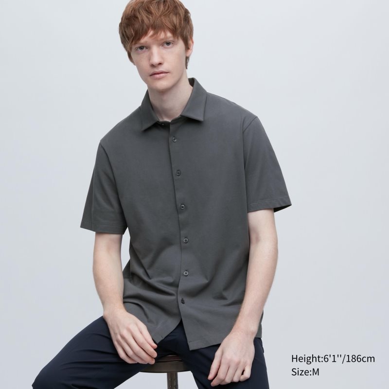 Grey Men Uniqlo Airism Full Open Short-sleeve Polo Shirts | USA VWECM-5692