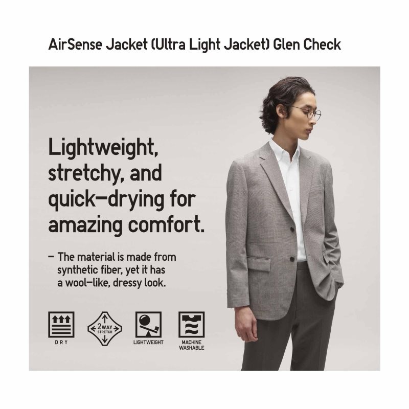 Grey Men Uniqlo Airsense (Wool Like) (Glen Check) (Ultra Light) Jackets | USA XJGFA-4603