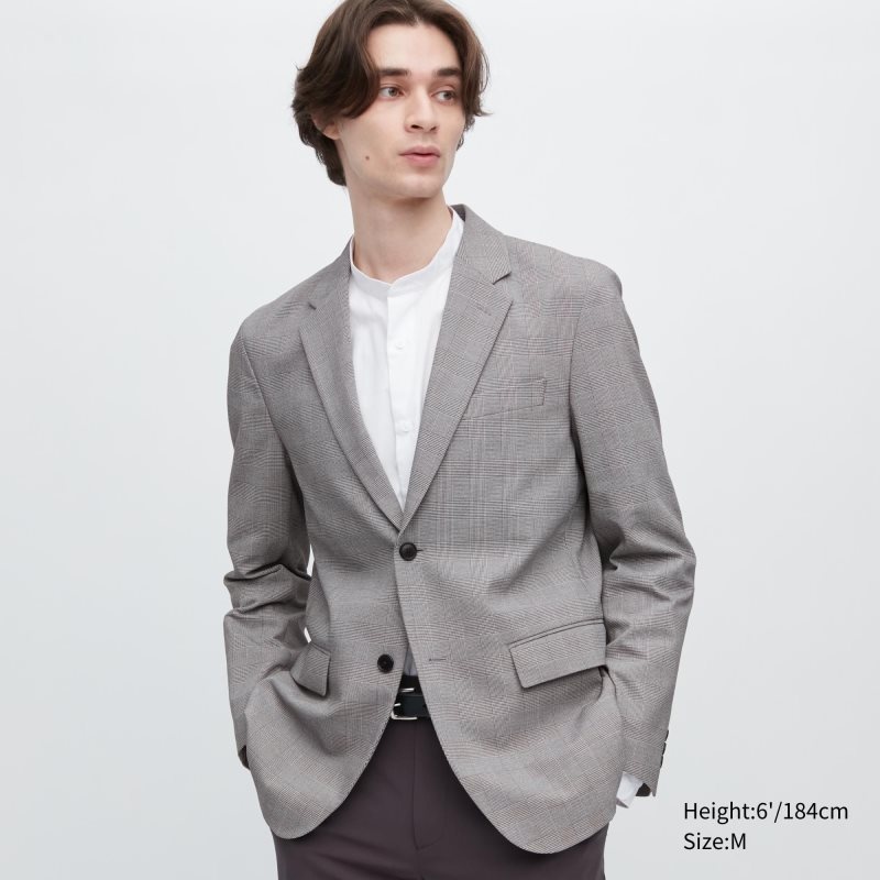 Grey Men Uniqlo Airsense (Wool Like) (Glen Check) (Ultra Light) Jackets | USA XJGFA-4603