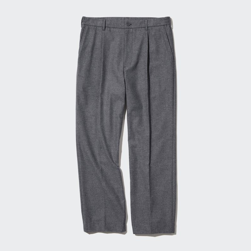 Grey Men Uniqlo Brushed Twill Wide-fit Pleated Pants | USA EKYHO-4962