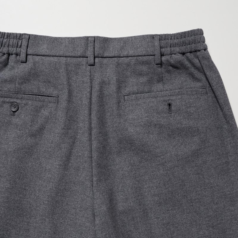 Grey Men Uniqlo Brushed Twill Wide-fit Pleated Pants | USA EKYHO-4962