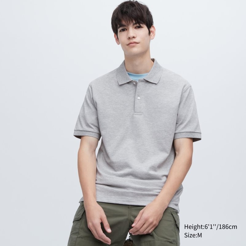 Grey Men Uniqlo Dry Pique Short-sleeve Polo Shirts | USA ZESJD-5612