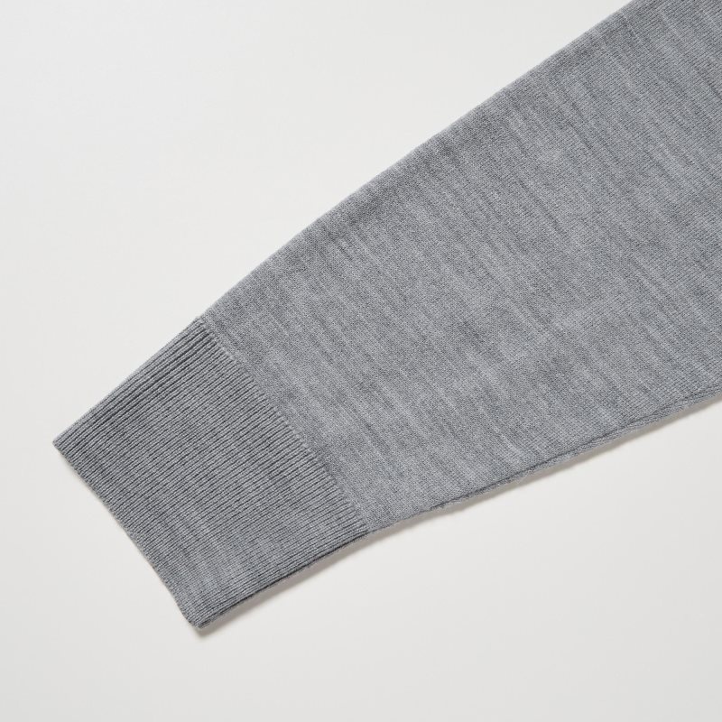 Grey Men Uniqlo Extra Fine Merino Crew Neck Sweaters | USA VJKMX-6482