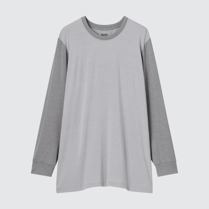 Grey Men Uniqlo Heattech Crew Neck Long Sleeve T Shirts | USA HNDPT-5671