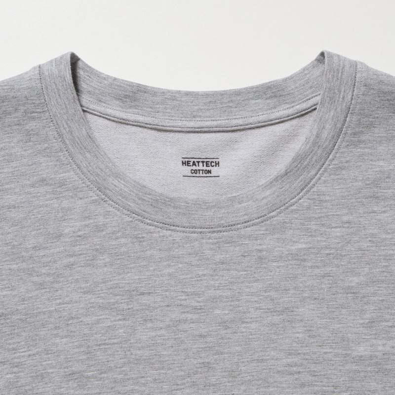 Grey Men Uniqlo Heattech Extra Warm Cotton Crew Neck T Shirts | USA EBOXC-3297