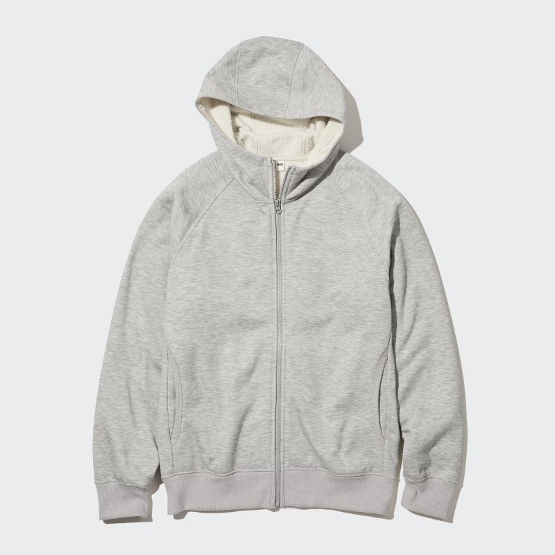 Grey Men Uniqlo Heattech Pile Lined Sweat Full-zip Hoodie | USA JZKMS-9637