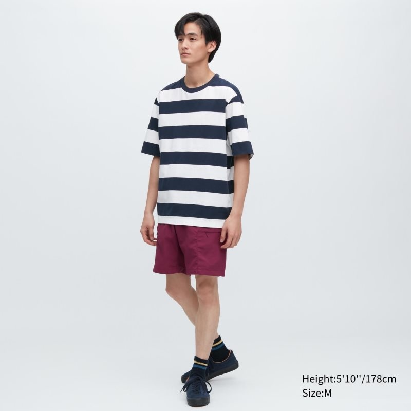 Grey Men Uniqlo Oversized Striped Half-sleeve T Shirts | USA OFRIJ-6120