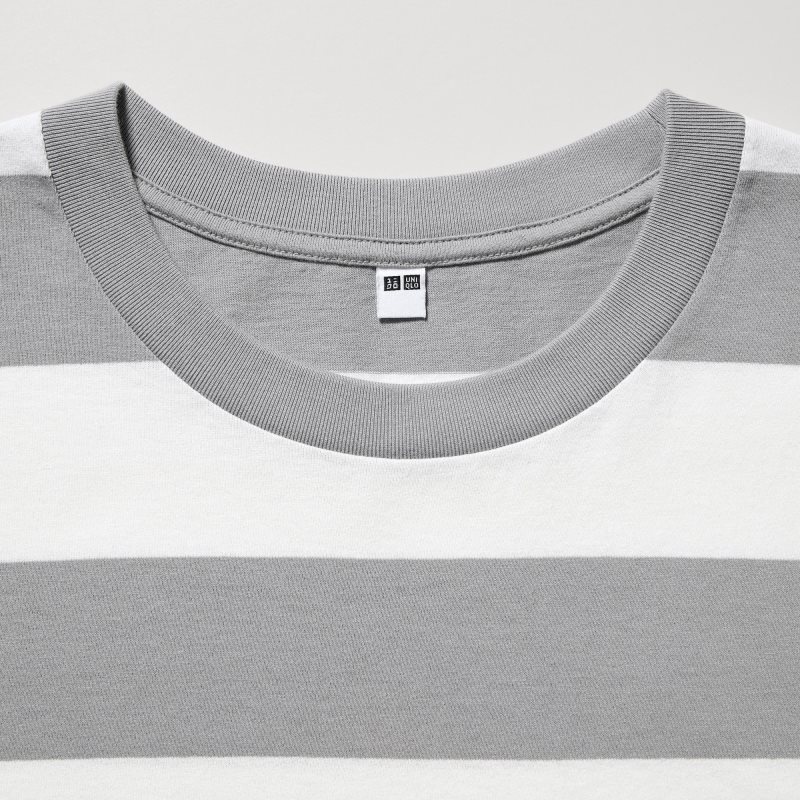 Grey Men Uniqlo Oversized Striped Half-sleeve T Shirts | USA OFRIJ-6120