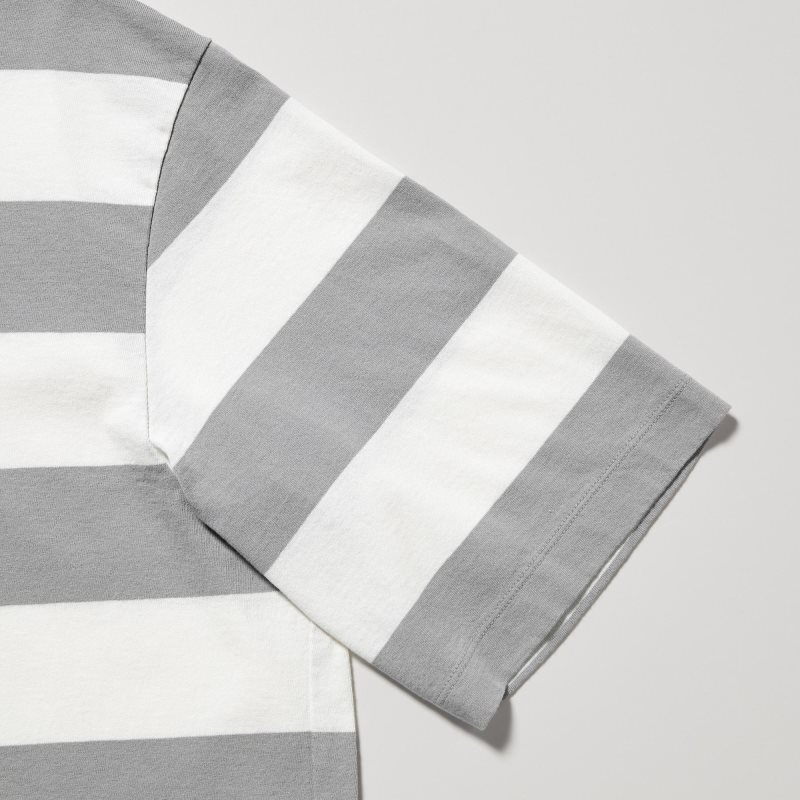 Grey Men Uniqlo Oversized Striped Half-sleeve T Shirts | USA OFRIJ-6120