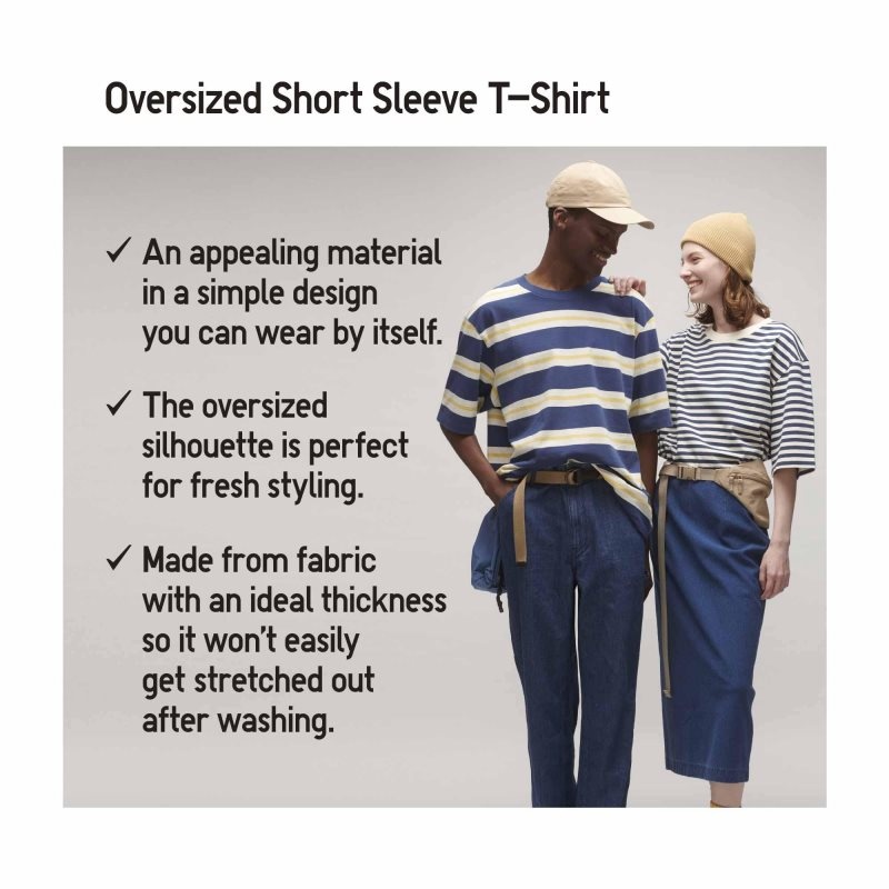 Grey Men Uniqlo Oversized Striped Half-sleeve T Shirts | USA OFRIJ-6120