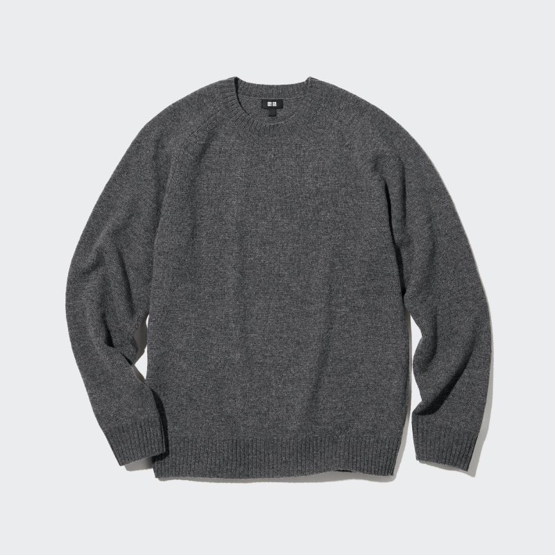 Grey Men Uniqlo Premium Lambswool Crew Neck Long Sleeve Sweaters | USA NOHPS-2391