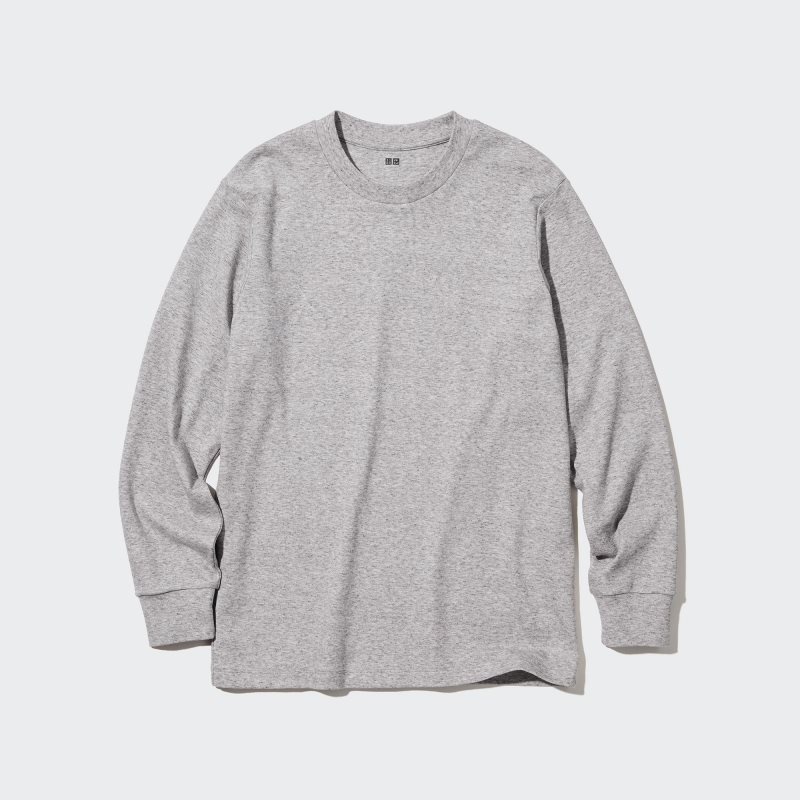 Grey Men Uniqlo Soft Brushed Crew Neck Long-sleeve T Shirts | USA WNZIG-6504