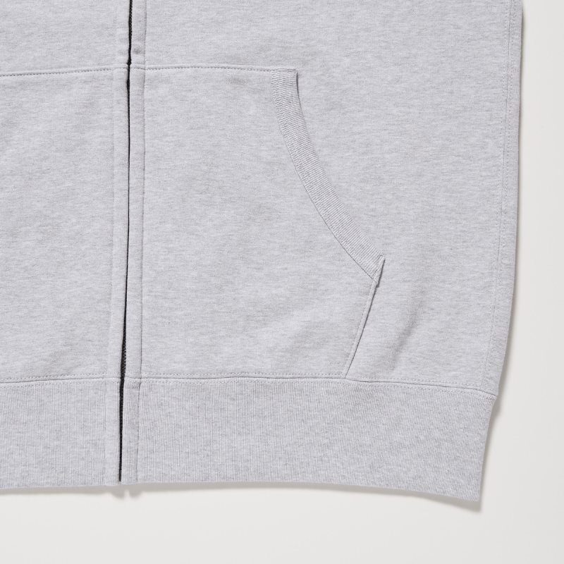 Grey Men Uniqlo Sweat Long-sleeve Full-zip Hoodie | USA WBXME-8056