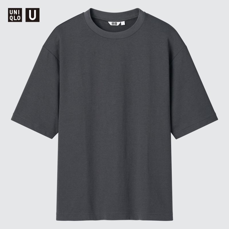 Grey Men Uniqlo U Airism Cotton Oversized Crew Neck Half-sleeve T Shirts | USA FWVCO-7532