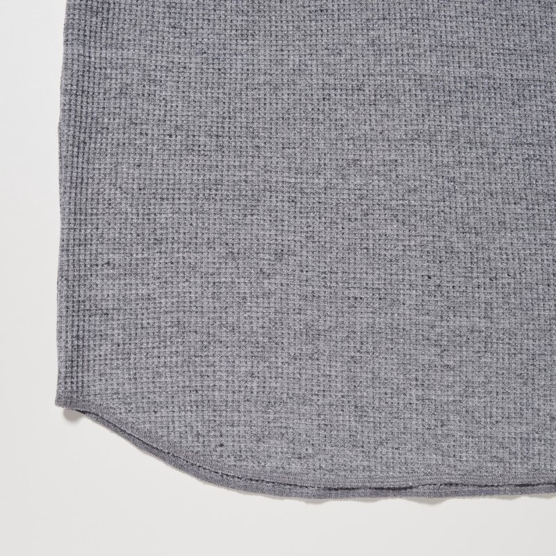 Grey Men Uniqlo Waffle Henley Neck Long-sleeve T Shirts | USA XECLO-7901