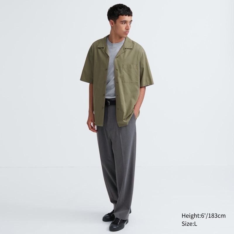 Grey Men Uniqlo Wide-fit Pleated Pants | USA RCHMT-6380