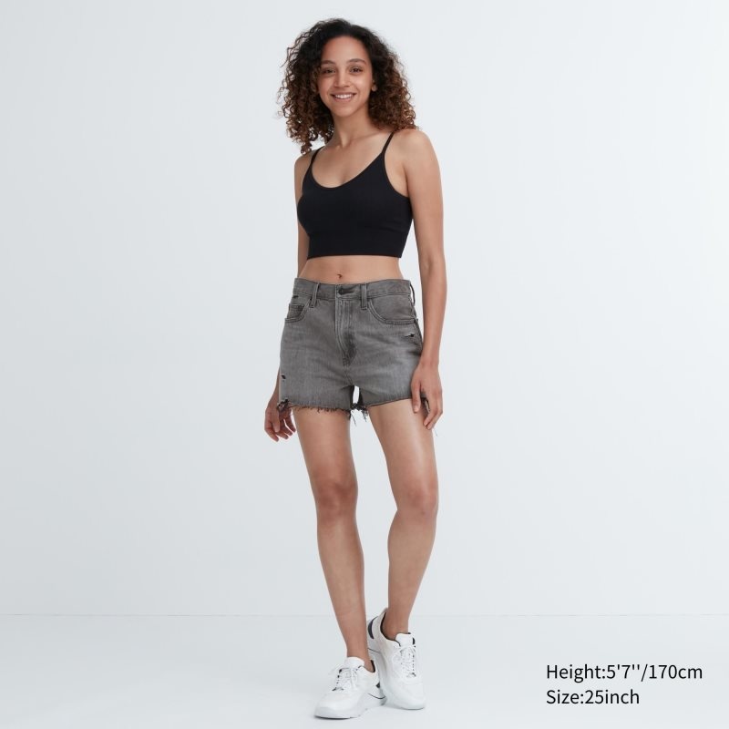 Grey Women Uniqlo Boyfriend Denim (Damaged) Shorts | USA LIXFH-1749