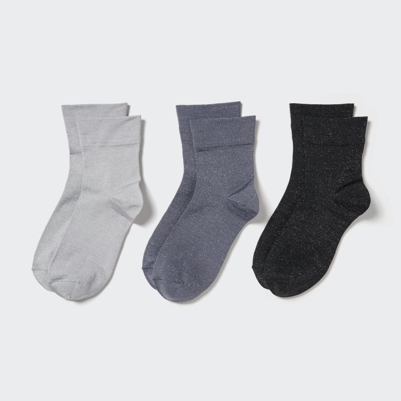 Grey Women Uniqlo Crew Glitter (3 Pairs) Socks | USA KFTZL-0234