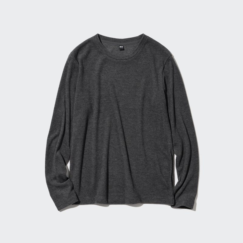 Grey Women Uniqlo Heattech Fleece Crew Neck Long Sleeve T Shirts | USA VWAYU-1064