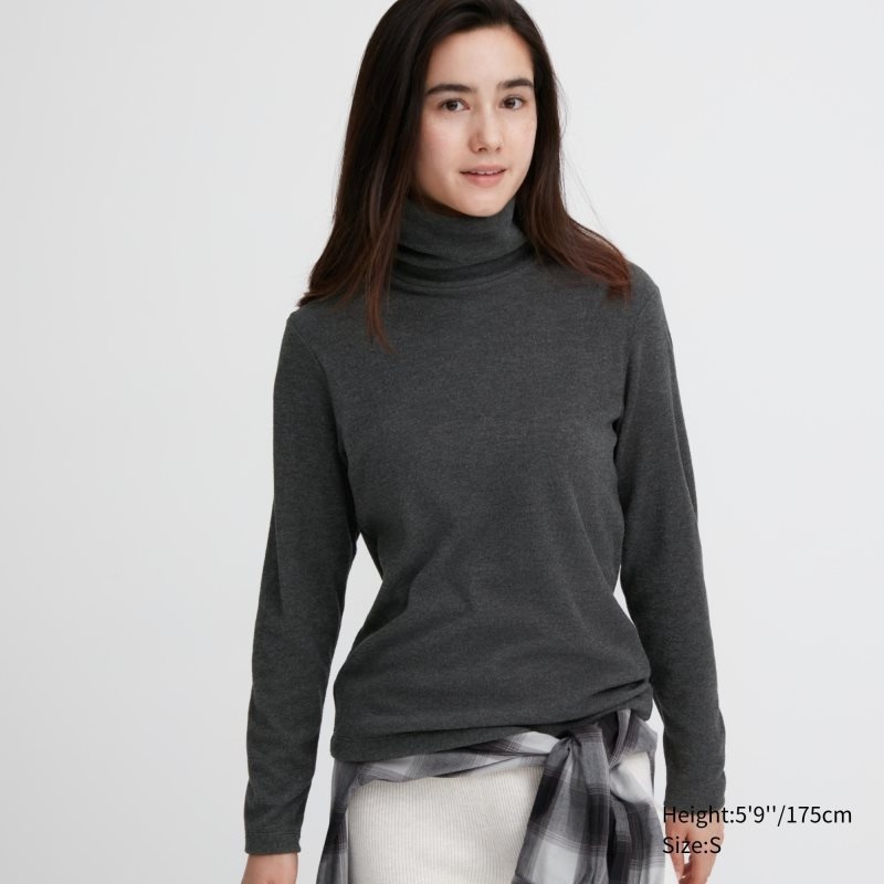 Grey Women Uniqlo Heattech Fleece Turtleneck Long-sleeve T Shirts | USA NRXVT-1234