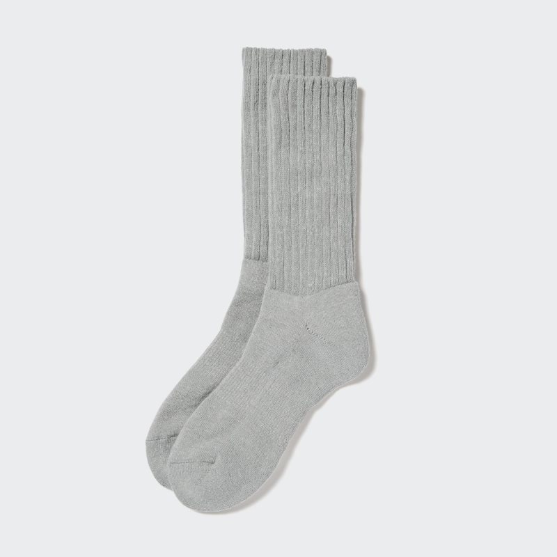 Grey Women Uniqlo Heattech Ribbed Pile Socks | USA XFHON-9827