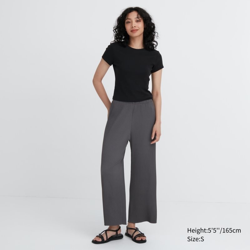 Grey Women Uniqlo Pleated Straight Pants | USA OCWIX-2314