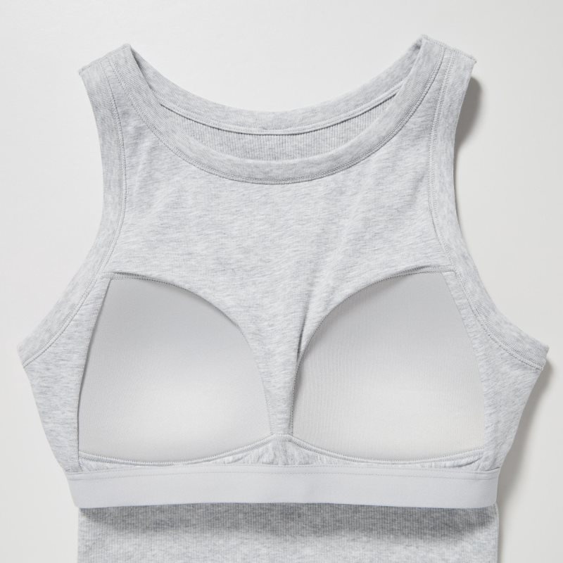 Grey Women Uniqlo Ribbed Cropped Sleeveless Bras | USA IMWDT-6821