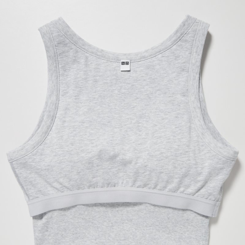 Grey Women Uniqlo Ribbed Cropped Sleeveless Bras | USA IMWDT-6821