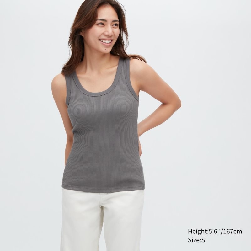 Grey Women Uniqlo Ribbed Tank Tops | USA IRSXG-0182