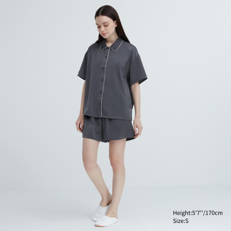 Grey Women Uniqlo Satin Short-sleeves Pajamas | USA MJEZT-0496