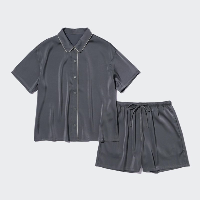 Grey Women Uniqlo Satin Short-sleeves Pajamas | USA MJEZT-0496