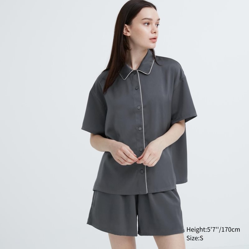 Grey Women Uniqlo Satin Short-sleeves Pajamas | USA MJEZT-0496