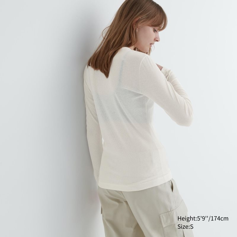 Grey Women Uniqlo Sheer Jersey Crew Neck Long-sleeve T Shirts | USA KJIXT-1203