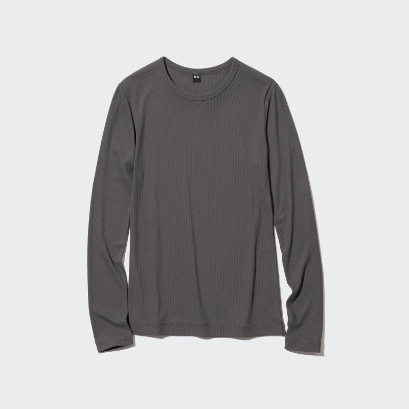 Grey Women Uniqlo Sheer Jersey Crew Neck Long-sleeve T Shirts | USA KJIXT-1203