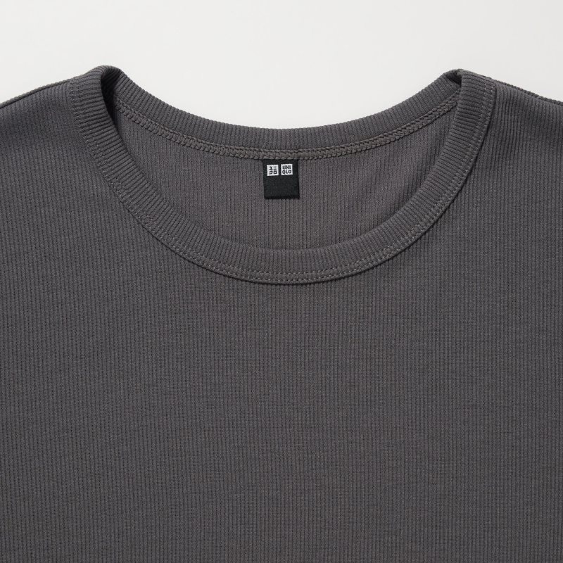 Grey Women Uniqlo Sheer Jersey Crew Neck Long-sleeve T Shirts | USA KJIXT-1203