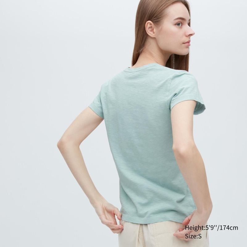 Grey Women Uniqlo Slub Jersey V-neck Short-sleeve T Shirts | USA JXDAU-4706