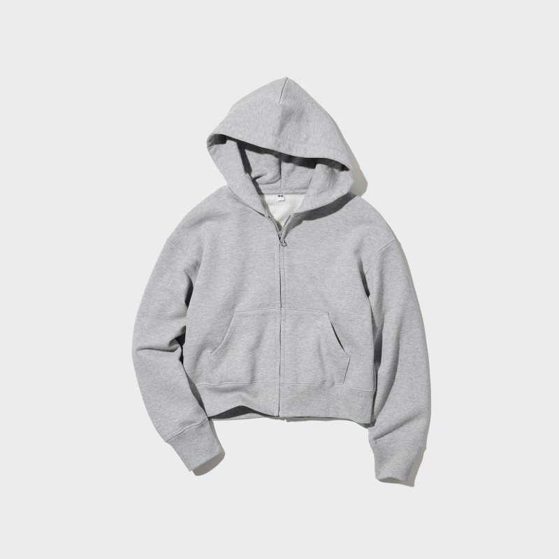 Grey Women Uniqlo Sweat Full-zip Long-sleeve Hoodie | USA KHTGL-7986