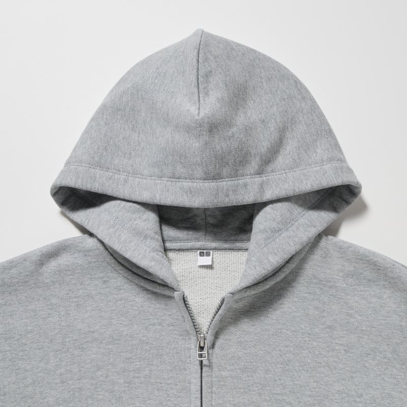 Grey Women Uniqlo Sweat Full-zip Long-sleeve Hoodie | USA KHTGL-7986